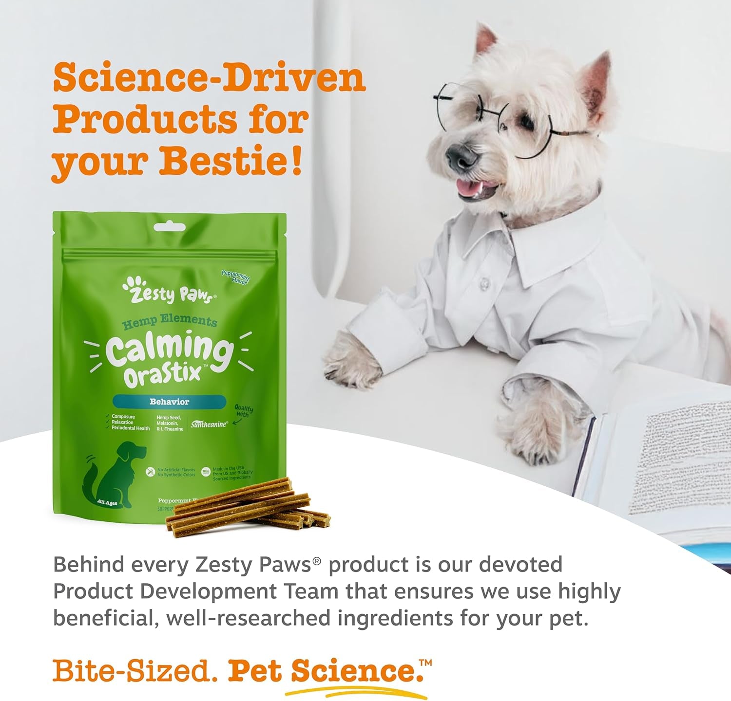 Zesty Paws Calming Orastix for Dogs - Dental Sticks for Stress and Anxiety Relief with Hemp Melatonin Chamomile Dog Tartar Teeth Cleaning Calm Composure for Fireworks and Thunderstorms